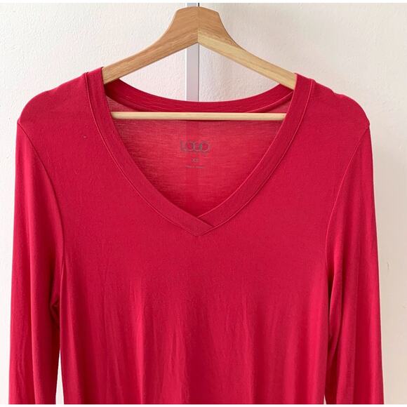 LOGO Lori Goldstein XS V Neck 3/4 Sleeve Knit Tee Top Tunic Slouchy Pockets Pink - Picture 10 of 12